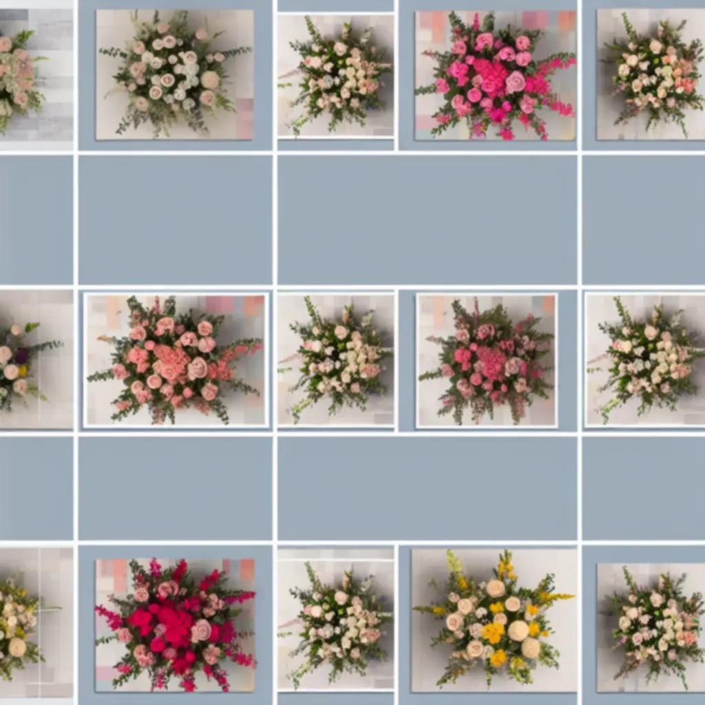 Overzicht van boeketten in verschillende stijlen en kleuren.