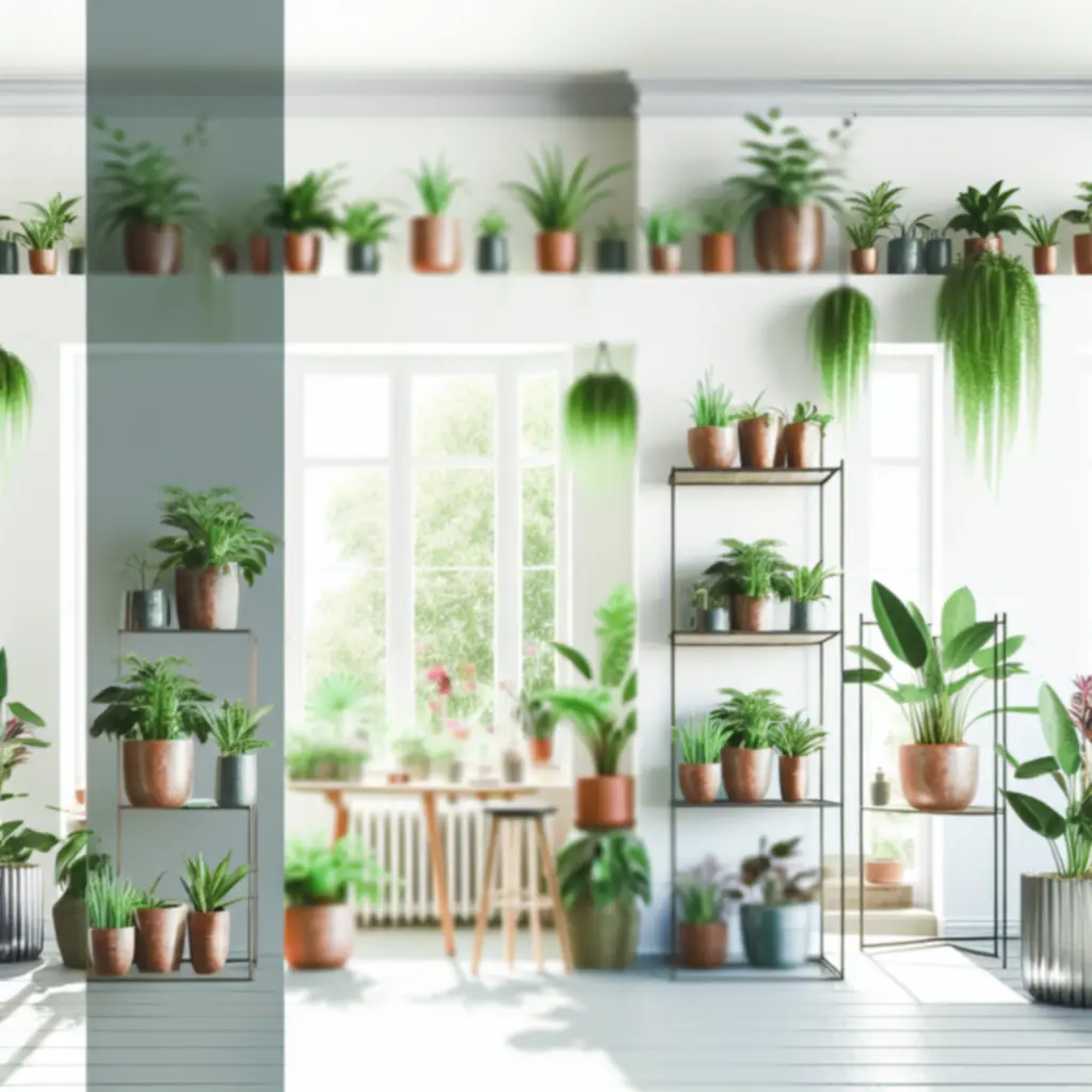 Collectie moderne kamerplanten in een licht interieur