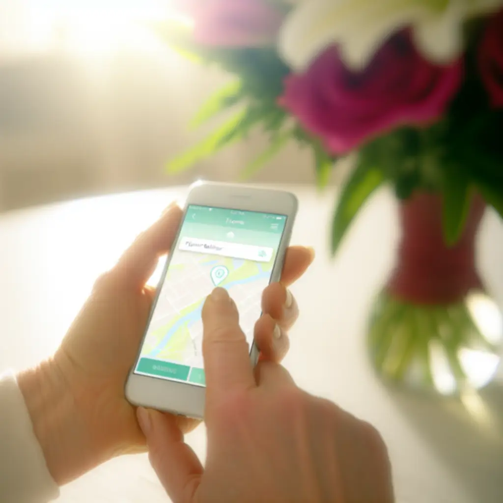 Telefoon met Track & Trace-app die de bezorgstatus van bloemen toont